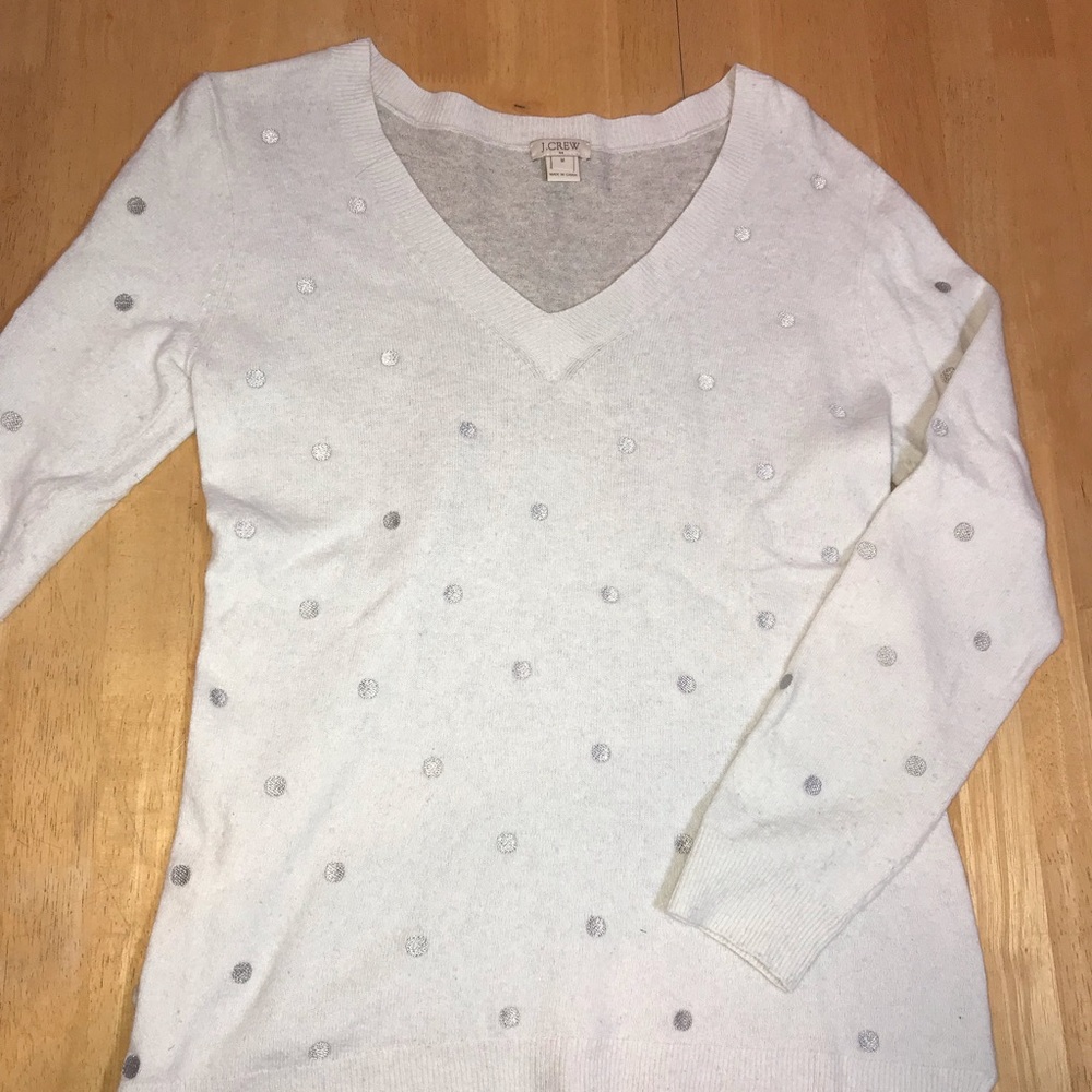 J Crew Factory Ivory Polka Dot Sweater